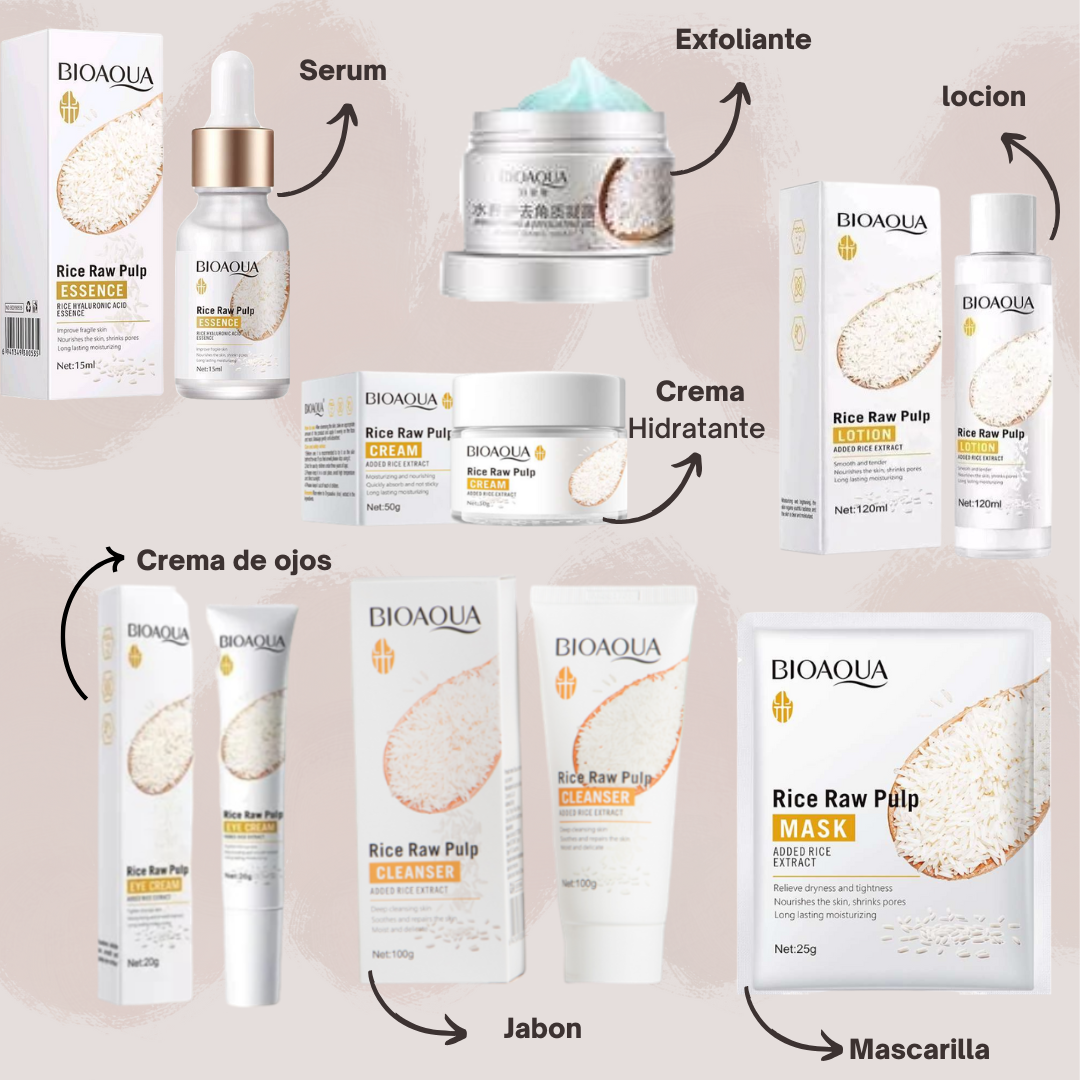 KIT DE ARROZ BIOAQUA X7 +2 Serum Alargador De Pestanas